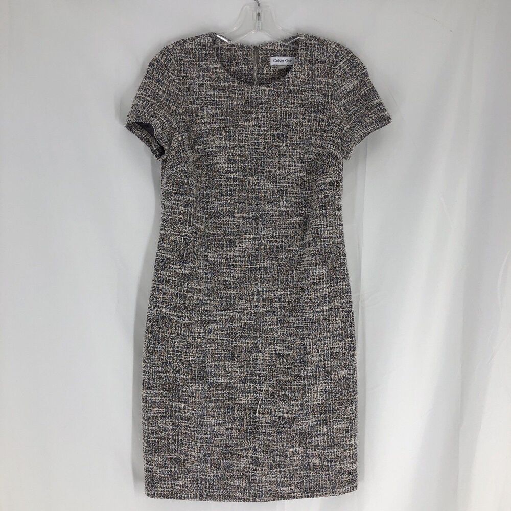 Calvin Klein Women's Sheath Dress Short Sleeve Round Neck Tweed Size 6